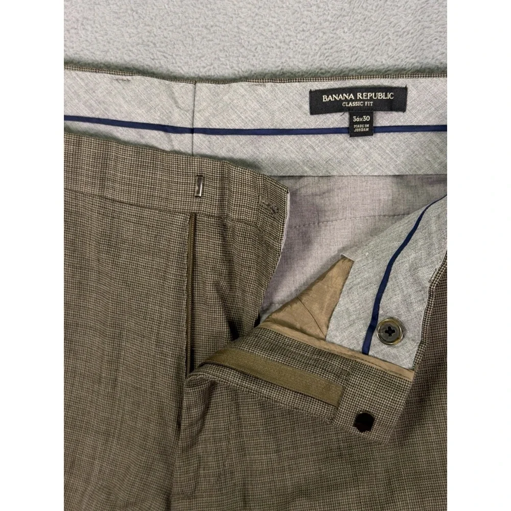 Banana‎ Republic Dress Pants Mens 36x30 Brown Houndstooth Classic 100% Wool